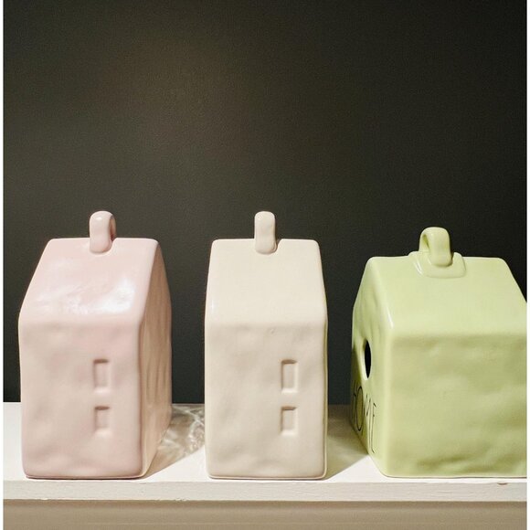 Rae Dunn Artisan Collection “HOME” Birdhouse Set of 3 – Pink, White & Green - Picture 2 of 6